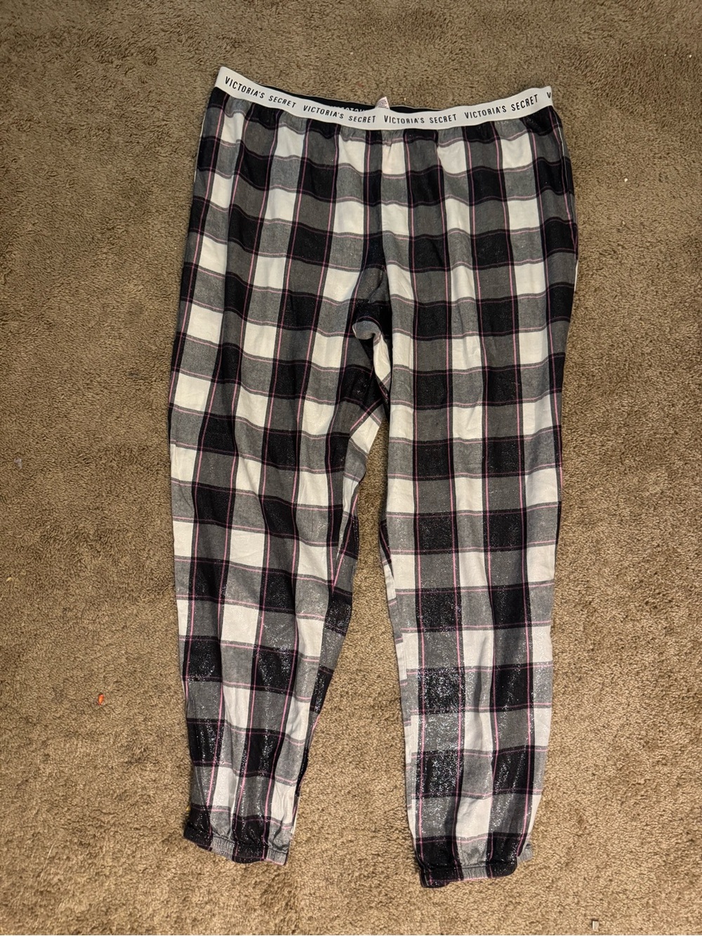 Victoria's Secret Black, White & Pink Plaid Men’s Lounge Joggers NWT